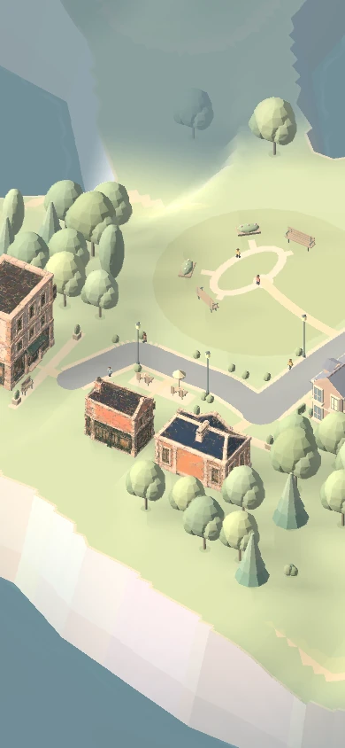 A miniature neighbourhood with a leafy square, small cafés and winding footpaths